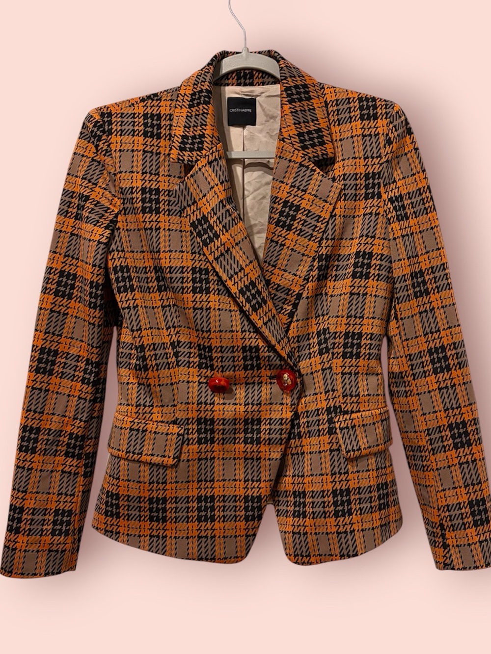 CRISTINAEFFE Italian Checked Orange & Black Blazer
